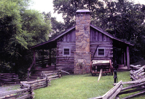 closeup of log cabin